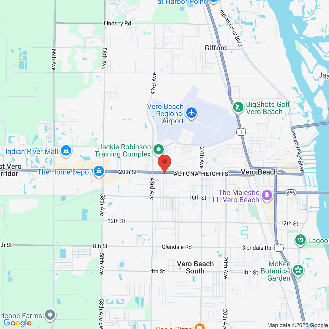 Google map image of our location in 3975 20th St Vero Beach, FL